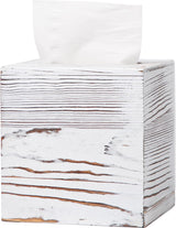 CATORY Tissue Box Cover, Wood Tissue Box Cover Square, Farmhouse Tissue Box Holder Covers Your Tissues, Decorative Tissue Cube Box Cover with Slide-Out Bottom (White) CATORY