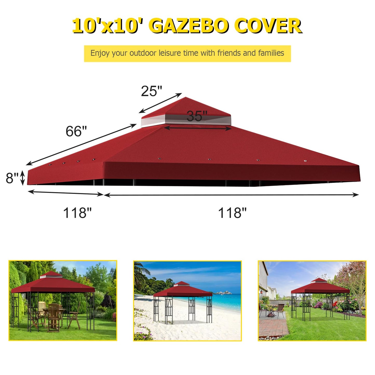 10'x10' Replacement Canopy Top Cover Only for Gazebo, Double Tiered Gazebo Covers for Outdoor Patio Garden Canopy(Red)