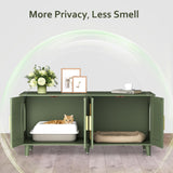 Homhedy Boho Cat Litter Box Enclosure for 2 Cats, Wooden Cat Washroom Furniture with Double Rattan Decorated Doors, Pet House,47.2”L x 19.7”W x 21.7”H, Green Homhedy