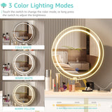 Lufeiya White Makeup Vanity Desk with Mirror and Lights, 40 inch Make Up Vanity Desks with Fabric Drawers & Charging Station, Dressing Table and Chair Set for Bedroom Girls, White Gold Lufeiya