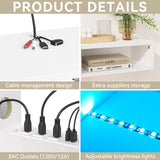 FABATO 59'' Floating TV Stand with LED Light Power Outlet, Floating Shelf for Under TV Wall Mount with Storage Shelf, Media Console Entertainment Center for Living Room, White FABATO