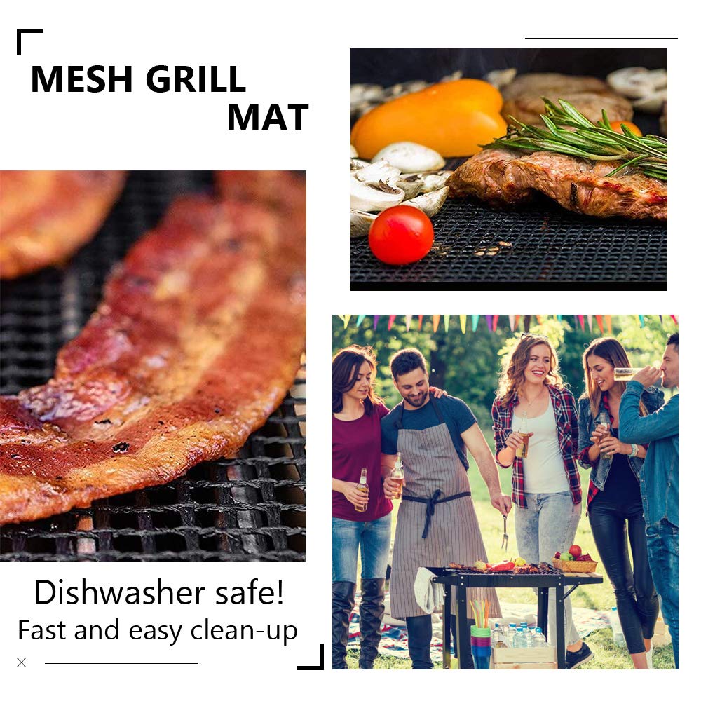 LOOCH BBQ Mesh Grill Mat Set of 5 - Heavy Duty Nonstick Mesh Grilling Mats & Barbecue Accessories - Reusable and Easy to Clean - Works on Gas, Charcoal, Electric Grill and More - 15.75 x 13 Inch LOOCH