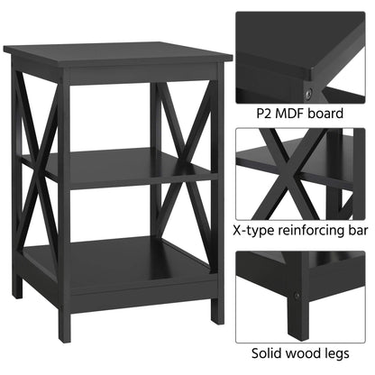 Yaheetech 3 Tier End Tables with Shelves, Wooden X-Design Sofa Chair Side Table Storage Stand, Accent Home Furniture, Set of 2