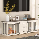 ADOFFUR 94.5" Large Dog Crate Furniture for 2 Dogs, Wooden Double Dog Kennel Furniture with 3 Drawers, Heavy Duty Indoor Furniture Style Dog Crate/TV Stand - White ADOFFUR