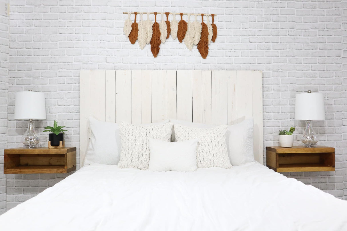Barn Walls Whitewash Headboard, Cottage Design Distress, Solid Wood Headboard Floating Panels, Wall Mount, Adjustable Height, Easy Assembly, Full Size Barn Walls