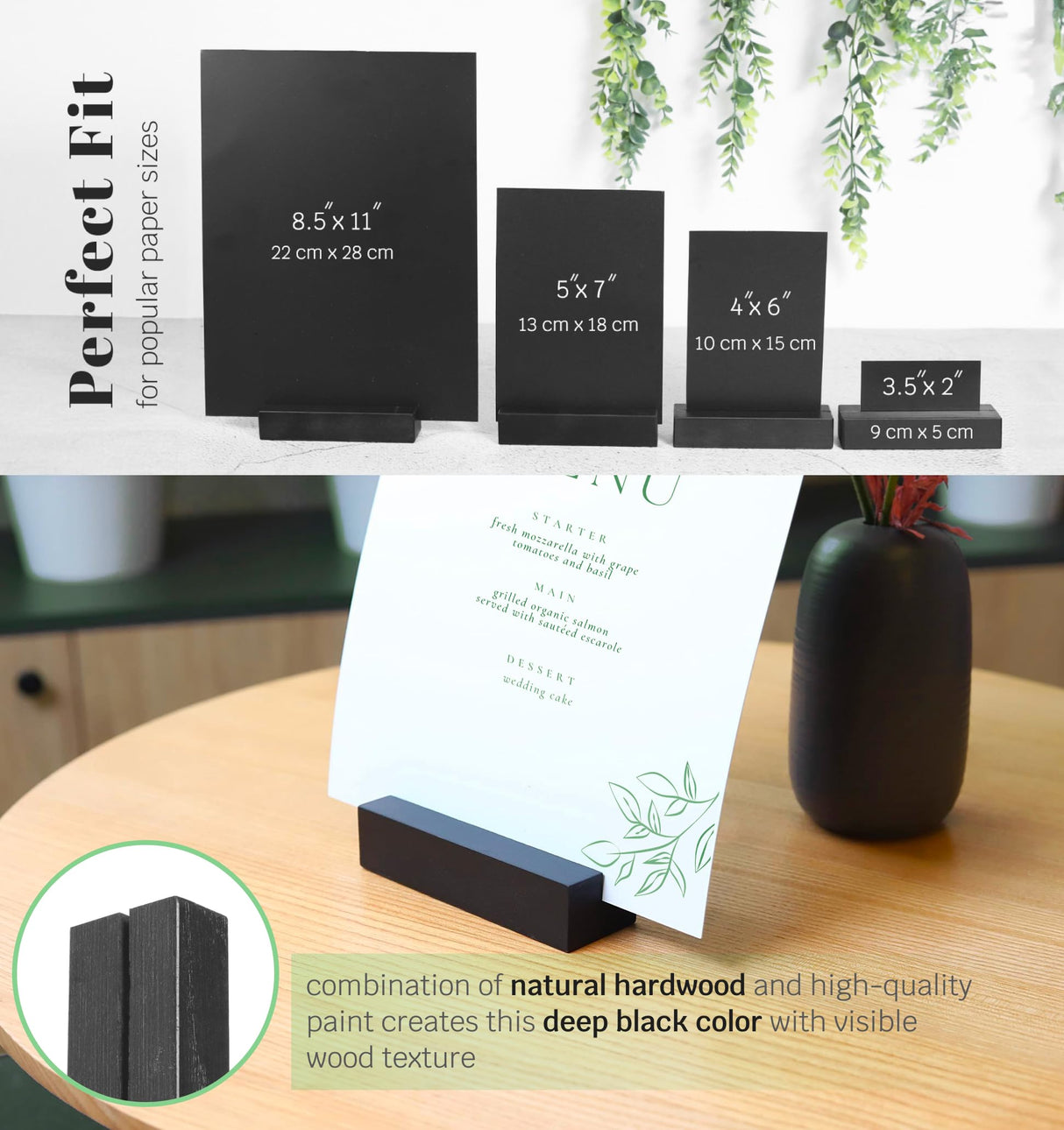 10 Pack Black Wood Place Card Holder - Events Party Tabletop Sign Holder - Table Place Cards - Table Sign Stand - Stands for Name Cards for Wedding, Party, Birthday. (Thick Slot 10pcs Black Wood) TOROS store