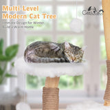 COZIVVOVV Modern Cat Tree, Natural Branch Cat Tower with Condo and Climbing Perches, Kitten Scratching Tree, Cat Furniture Gift, White COZIVVOVV