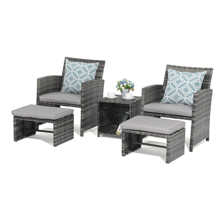 OC Orange-Casual 5 Piece Patio Furniture Set, Wicker Outdoor Conversation Chair and Ottoman Set with Coffee Table, Pillows Included, for Balcony, Porch, Deck, Light Grey OC Orange-Casual