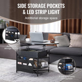 VEVOR Round Lift Top Coffee Table for Living Room, 35.3 in Round Coffee Table with Storage and Hidden Compartment, Circle Coffee Table with LED Light, Black VEVOR