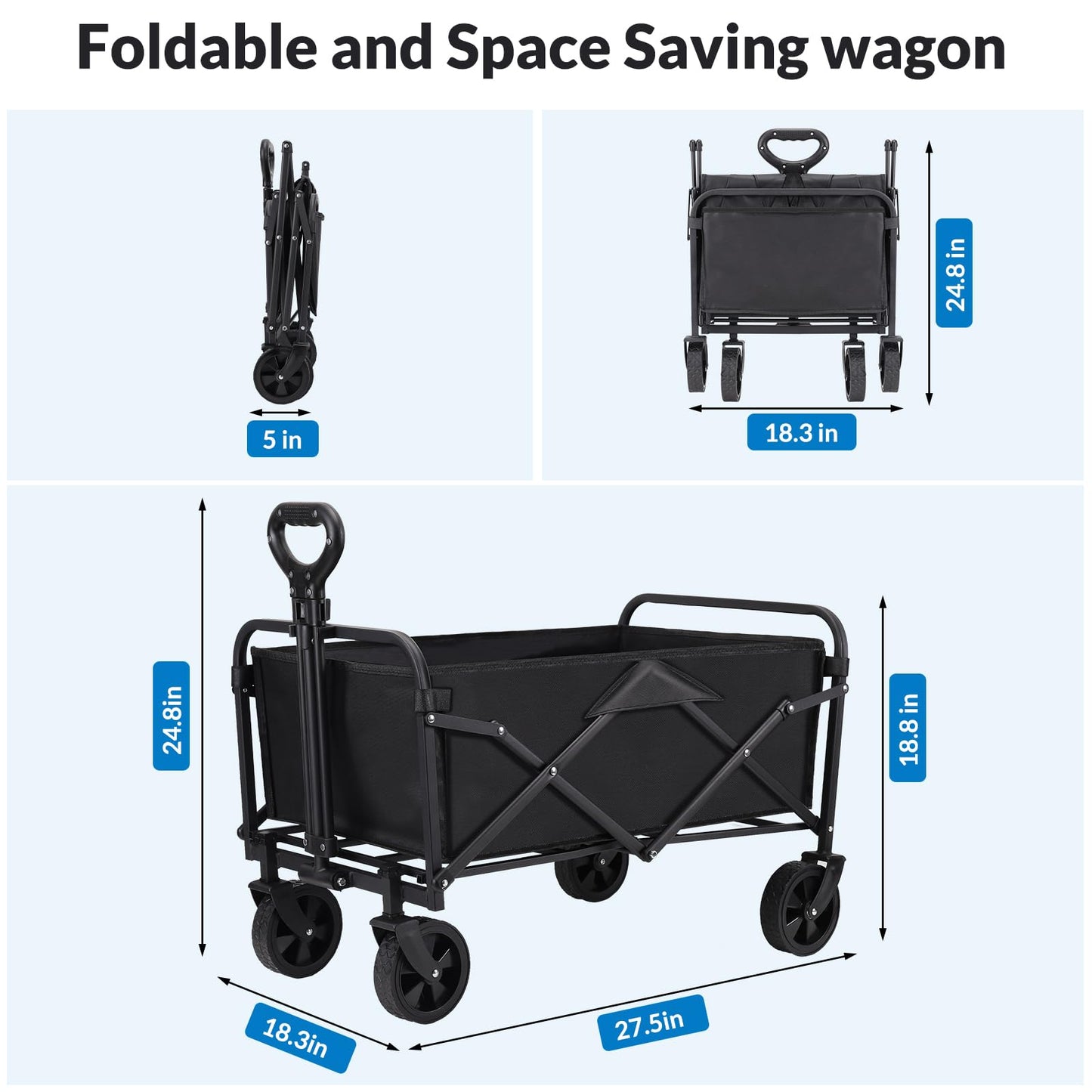 Folding Wagon Cart Large Capacity Heavy Duty Cart for Gardening,Camping,Shopping,Beach and Outdoor Sport