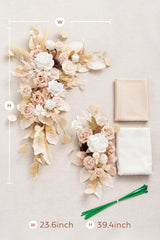 Ling's Moment White Gold Artificial Wedding Arch Flowers Kit Pack of 4, 2pcs Hanging Flower Arrangement 2pcs Chiffon Drapes Ceremony Reception Fake Rose Arbor Backdrop Stand Floral Outdoor Decorations Ling's Moment