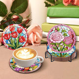 8 Pcs Flower Diamond Painting Coasters Kit with Holder, DIY Flowers Diamond Coaster Non-Slip Coaster for Adults, Crystal Full Drill Rhinestone Diamond Art Diamond Painting Kit Supplies LWZAYS