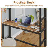 BTHFST Twin Loft Bed with Desk & 8 Drawers Tall Dresser, Metal Loft Bed with LED Lights & Charging Station, 2-Tier Storage Shelves, Stable & Sturdy, Noise Free, Rustic Brown and Black BTHFST