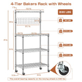 Leteuke Bakers Rack for Kitchen with Storage, NSF Certified 4-Tier Adjustable Coffee Bar with Wheels 10 S-Hooks Microwave Stand Kitchen Storage Shelf Metal Storage Rack 30 x 14 x 59 Inches, Chrome Leteuke