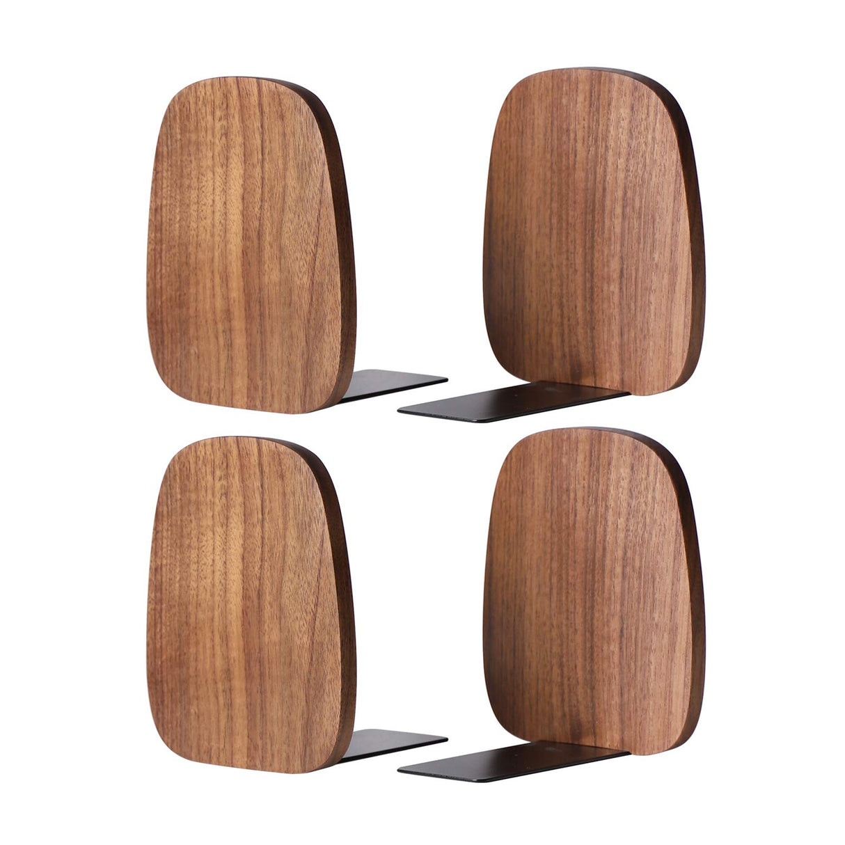 Muso Wood Book Ends for Shelves, Non-Skid Bookends for Heavy Books, Wooden Book Stopper for Home Office and Library (Walnut 2 Pairs) muso wood