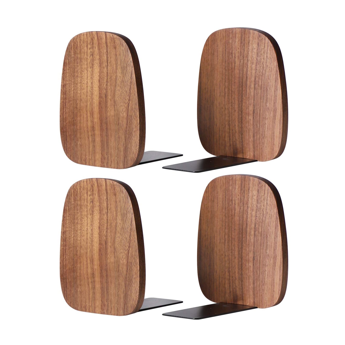 Muso Wood Book Ends for Shelves, Non-Skid Bookends for Heavy Books, Wooden Book Stopper for Home Office and Library (Walnut 2 Pairs)