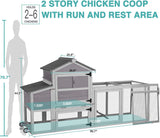 Chicken Coop for 2-4 Chickens,Outdoor Chicken House with Wheels, Nesting Box, Leakproof Pull-on Tray and UV-Resistant Roof Panel, Wooden Mobile Chicken Coop for Duck (Grey, 70" L x 22" W x 44.1" H) Suumerpety
