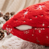 MIULEE Set of 2 Christmas Decorative Throw Pillow Covers Soft Faux Fur Winter Pillow Covers with Silver Snowflake Glitter Holiday Festival Pillowcases for Couch Sofa Bed, 18×18inch, Red MIULEE
