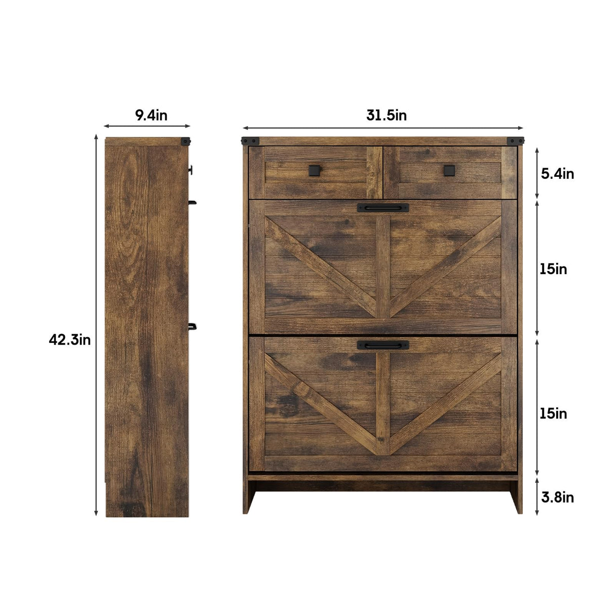 Halitaa Shoe Cabinet with 2 Flip Drawers & 2 Drawers,Farmhouse Shoe Storage Cabinet for Entryway,Slim Freestanding Narrow Organizer Rack for Front Door Entrance,Rustic Brown Halitaa