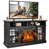 SIMOE Modern 48 Inch Electric Fireplace TV Stand, TV Console for TVs with 18 Inch Fireplace up to 55 Inch with 2 Open Shelves and Cabinets w/Doors, Remote Control, Black SIMOE