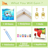 Reivworl Paint by Numbers Kit for Kids with Frame and Easel, Dolphin Paint by Number Kids Age 5-8-12, Paint by Numbers Gifts and Home Decor (8X8 Inch) Reivworl