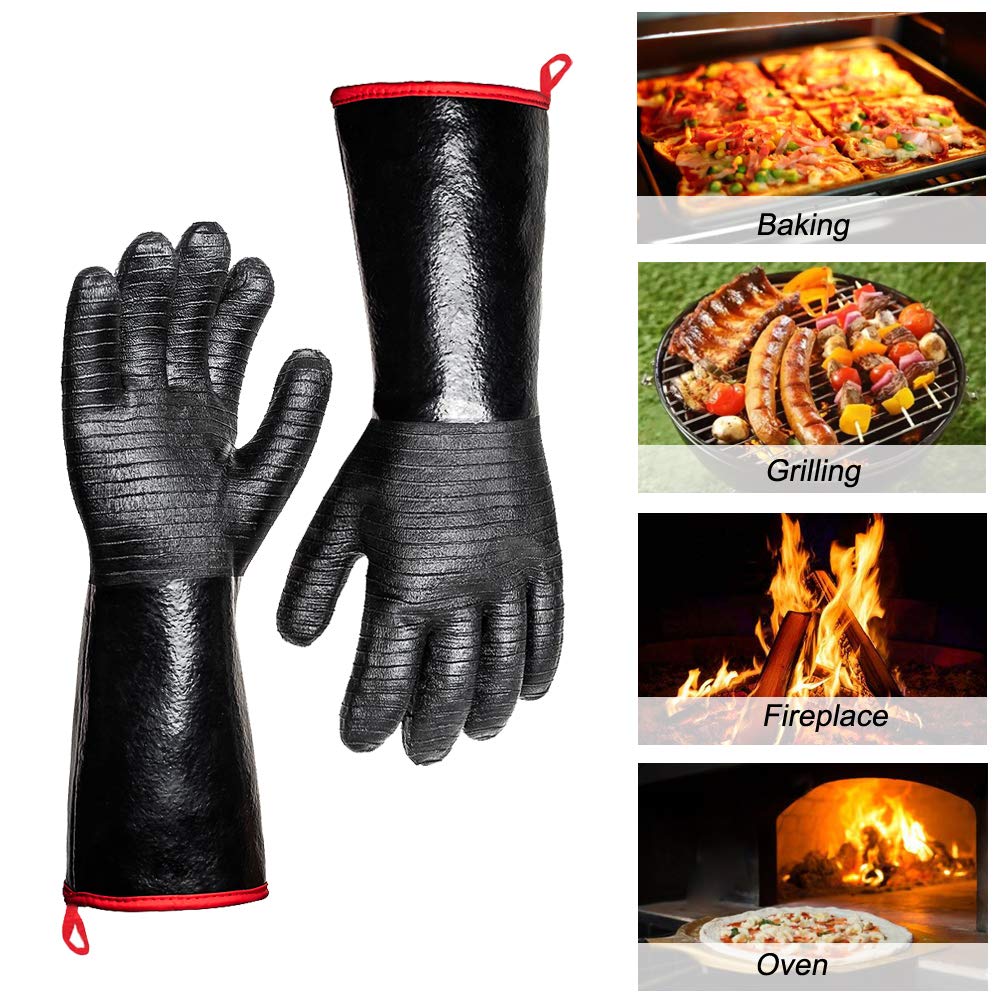 932°F Extreme Heat Resistant Gloves for Grill BBQ,Aillary Waterproof Long Sleeve Pit Grill Gloves for Fryer, Baking, Oven,Smoker,Fireproof, Oil Resistant Neoprene Coating（14-Inch ） Aillary
