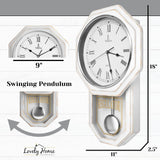 White Pendulum Wall Clock - Rustic Wooden Farmhouse Wall Clock - Regulator Clock Battery Operated - Wood Pendulum Clock - Decorative Wall Clocks for Living Room Decor, Home, Office and Gift 18x11 Lovely Home Essentials