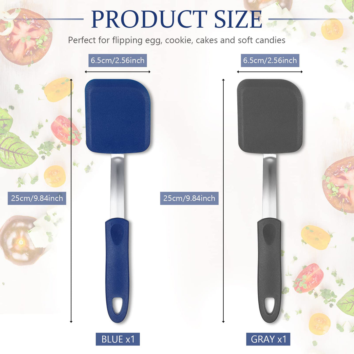 Yetene Silicone Cookie Spatula Turner 2 Pack Mini Brownie Spatula Flexible Kitchen Small Silicone Spatulas for Nonstick Cookware Heat Resistant No Scratch Flipper for Egg Pancake (Gray, Blue) Yetene