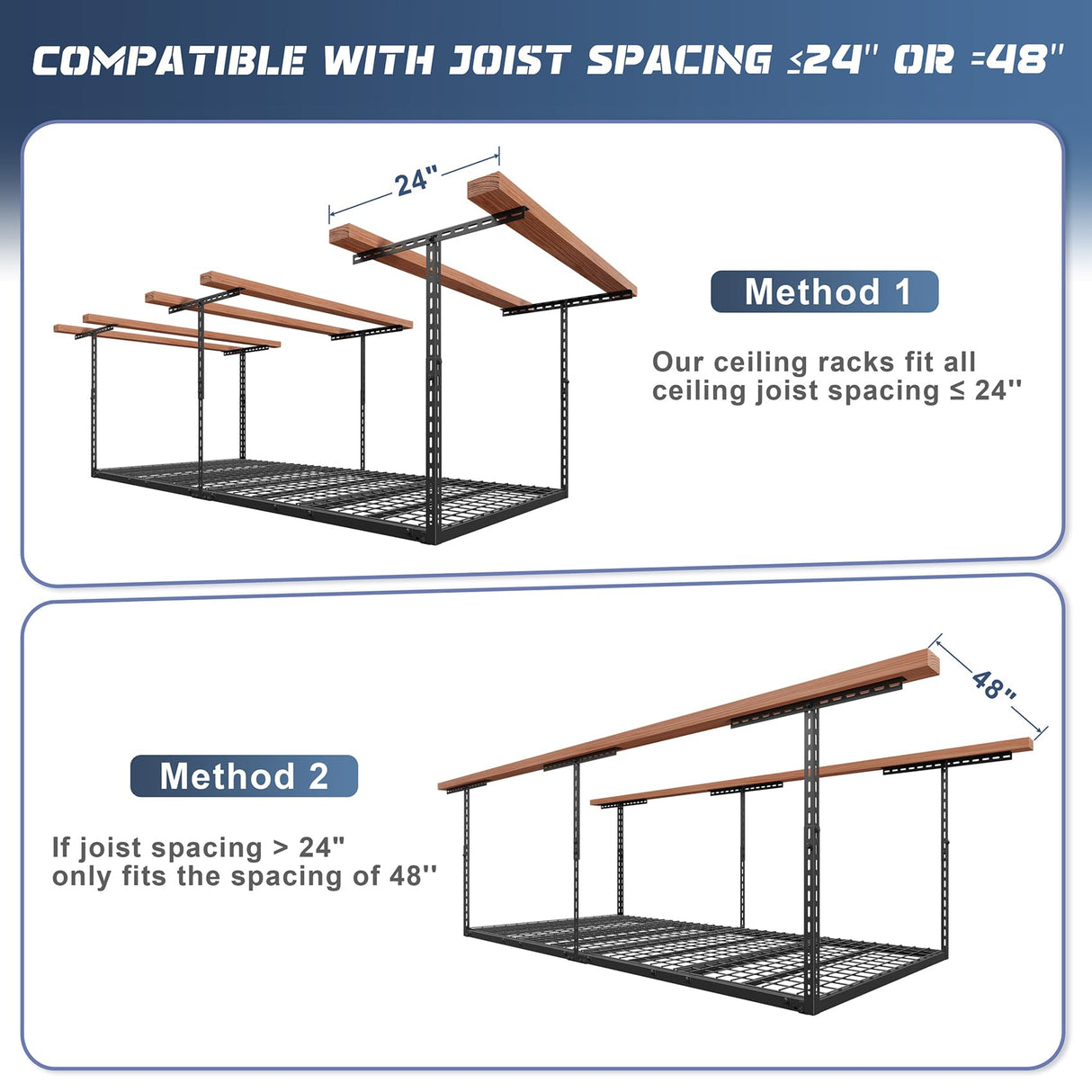 Jusgym 4X8FT Overhead Garage Storage Rack, 22"-48" Height Adjustable Garage Ceiling Storage Racks, Heavy Duty Metal Overhead Storage Organizer System, 750LBS Weight Capacity Jusgym