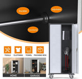 JAORD Metal Garage Storage Cabinet with Hanging Rod, Broom Closet Storage Cabinet, 71" Tall Rolling Tool Storage Cabinet with Locking Doors and Shelves JAORD