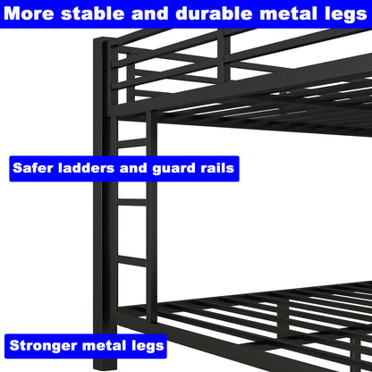 WIEBXCS VOPQA Upgraded Version Thicken Metal Queen Over Queen Bunk Bed for Adults, Heavy-Duty Steel Queen Size Bunk Bed, Queen Bunk Bed Frame with Ladder, Easy Assemble (Queen Over Queen)