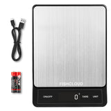 Food Scale - Rechargeable Digital Kitchen Scale 33lb, 1g/0.05oz Precision, Type-C, Stainless Steel, Grams/Ounces, LCD Display, for Cooking/Baking/Meal Prep (Ash Silver) FISHCLOUD