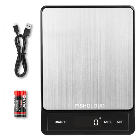 Food Scale - Rechargeable Digital Kitchen Scale 33lb, 1g/0.05oz Precision, Type-C, Stainless Steel, Grams/Ounces, LCD Display, for Cooking/Baking/Meal Prep (Ash Silver) FISHCLOUD