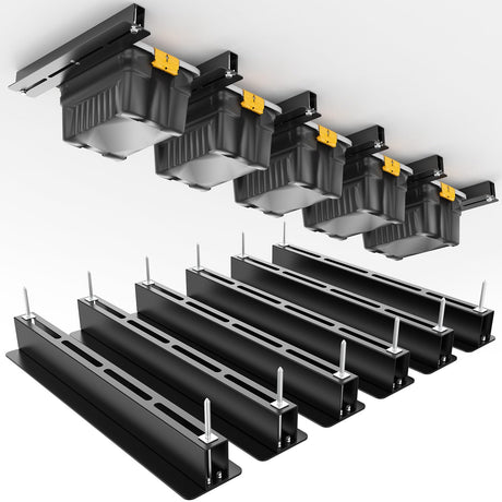 Fengone Heavy Duty Ceiling Storage Rack,Overhead Garage Storage Rack,Powder Coated Tote Storage Racks for Garages, Sheds, Storerooms (6 PCS, for 5 Bins) Fengone