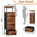 Somdot Tall Night Stand for Bedroom,Tall 5 Drawers Dresser, Vertical Storage Tower Unit, Nightstand Furniture with Fabric Drawer Organizer in Bedside Kids Room, Laundry Entryway, Wood Grain Print Somdot