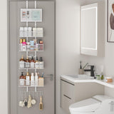 Hongtamoya Adjustable Over The Door Organizer, Hanging Door Storage with PVC Pocket and 4 Metal Baskets Wall Mount, Behind Door Rack for Bathroom Pantry Cabinet Bedroom Closet, White Hongtamoya