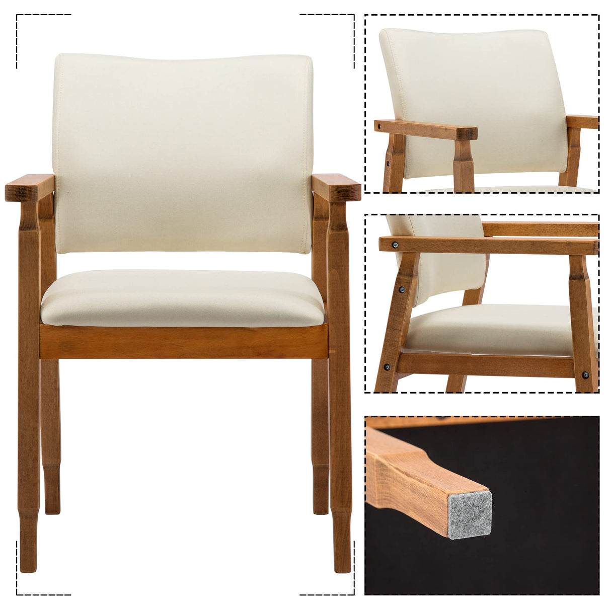 thksbought Mid Century Modern Walnut Dining Chairs Wood Arm Beige Fabric Kitchen Cafe Living Room Decor Furniture thksbought