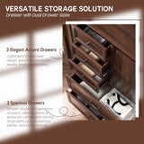 IFGET Farmhouse 5 Drawers Dresser for Bedroom, 47" Tall Chest of Drawers w/Sliding Barn Door, Rustic Wood Dressers Organizer w/Adjustable Shelves for Bedroom, Living Room, Kitchen, Brown IFGET