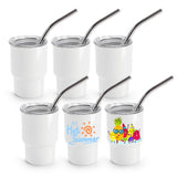 Joyclub 3 oz Mini Tumbler Shot Glass with Straw and Lid 6 Pack White Mini Cup Stainless Steel Sublimation Shot Tumblers for Wedding Party Whiskey Favors Joyclub