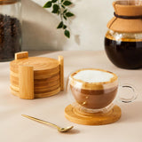 Juvale Set of 6 Bamboo Wood Coasters with Holder for Coffee Table, Hot Drinks, Beverages, Housewarming Gift (4.3 in) Juvale