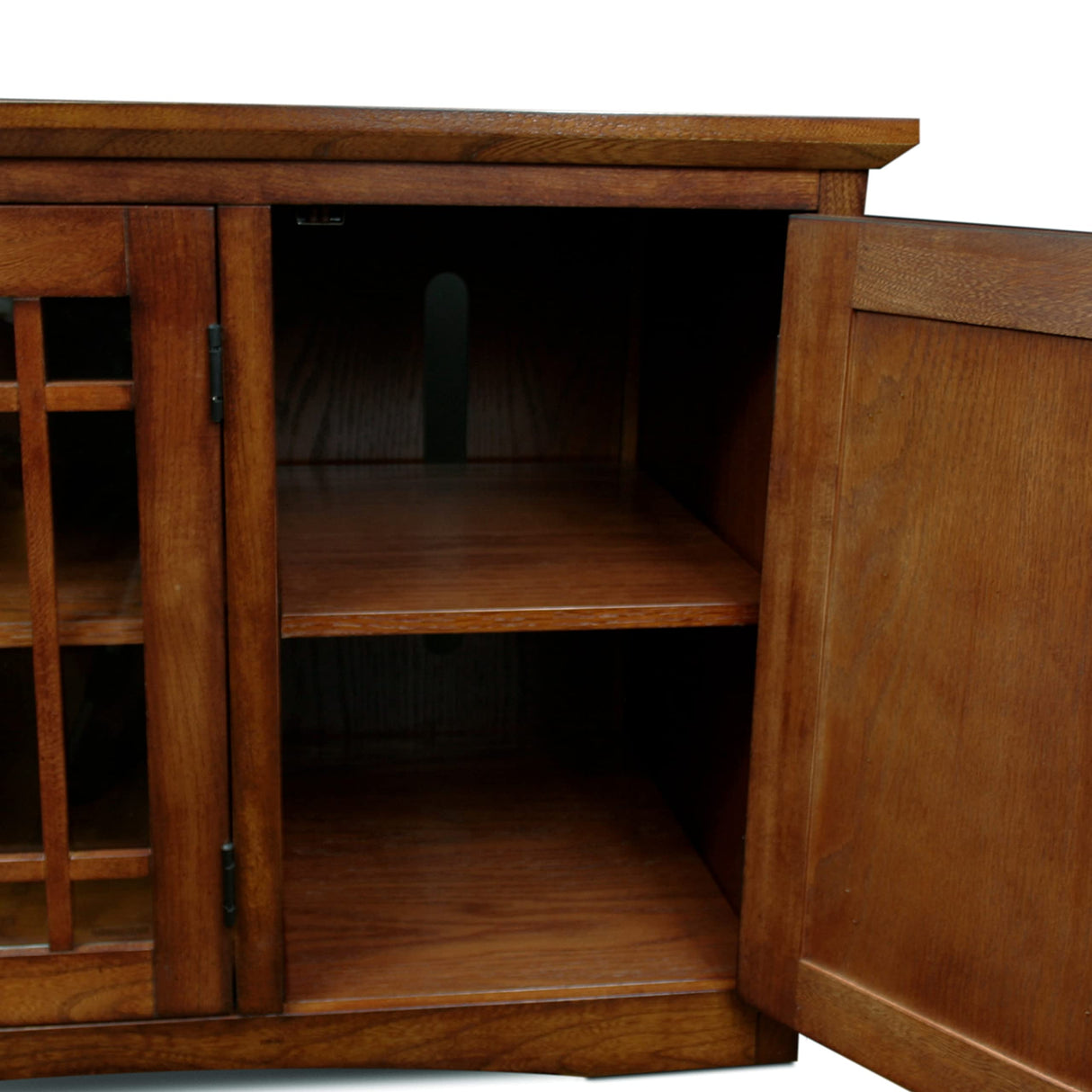 Leick Home 82360 Solid Wood Mission Oak Four Door TV Stand For 65" TVs Universal TV Console Living Room Storage Shelves Entertainment Center, Mission Oak Leick Home