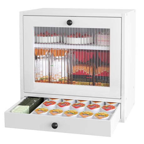Alpeir Bread Box for Kitchen Countertop, Large Corner Bread Storage Container, 3 Tier Wooden Breadbox Bin, Farmhouse Pantry Shelf with Acrylic Window, White Alpeir