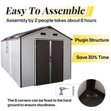 FammyLoft 8x14 FT Resin Storage Sheds Outdoor with Floor Included, Plastic Sheds & Outdoor Storage Clearance with 2 Windows and Lockable Door, Backyard Storage Sheds for Garden Tools, Brown+White FammyLoft