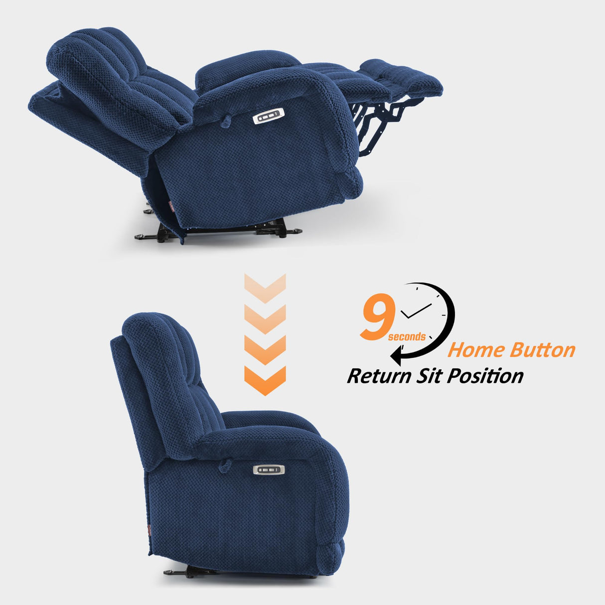 MCombo 64.6" Oversize Power Reclining Loveseat Sofa with Adjustable Headrest, Heat and Vibration Massage, Electric Loveseat Recliner with USB Charge Ports for Living Room 6855 (Navy Blue) MCombo