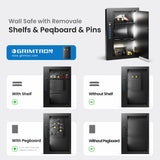 Grimtron Quick Access Wall Safe with Removable Pegboard & Shelfs, Flat Hidden Wall Safes Between The Studs 16" Centers, Black Wall Mount Safe for Valuables Grimtron