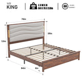 HoldoLife King Size Wooden Bed Frame with Tall Headboard, Boho Farmhouse Bedframe with Led Lights and Charging Station, Wood Slat Support, Sturdy & Easy Assembly (Brown Boho) HoldoLife