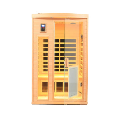 Xmatch Far Infrared Wooden Sauna, 2-Person Size, with1750W, 8 Low EMF Heaters, 2 Bluetooth Speakers, 2 LED Reading Lamps and 3 Chromotherapy Lamps, 10 Minutes Pre-Warm up - WoodArtSupply