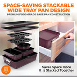 NutriChef 8-Piece Nonstick Stackable Bakeware Set - PFOA, PFOS, PTFE Free Baking Tray Set w/Non-Stick Coating, 450°F Oven Safe, Round Cake, Loaf, Muffin, Wide/Square Pans, Cookie Sheet (Plum) NutriChef