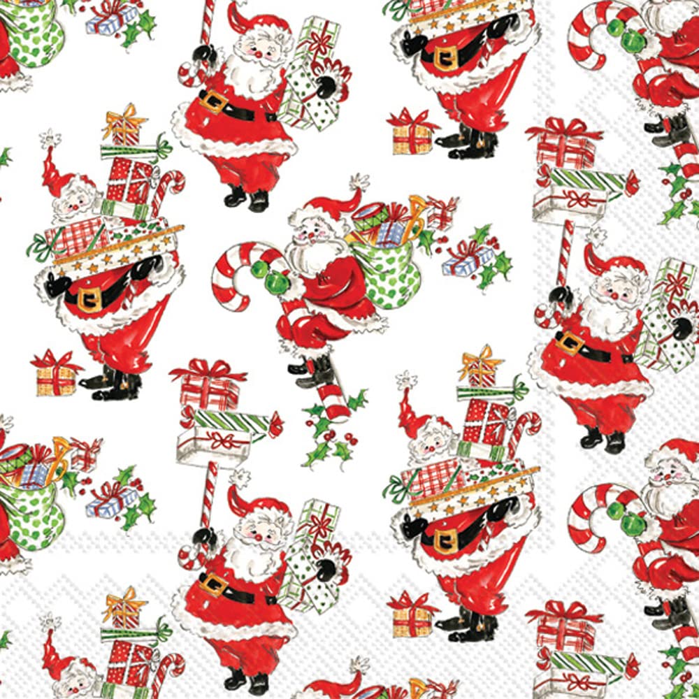 IHR Ideal Home Range Party Napkins Rosanne Beck Holiday Collection Disposable 3-Ply Paper Lunch Napkin Pack, 6.5" x 6.5", Holly Jolly Santas, 20-Count Boston International