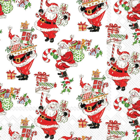 IHR Ideal Home Range Party Napkins Rosanne Beck Holiday Collection Disposable 3-Ply Paper Lunch Napkin Pack, 6.5" x 6.5", Holly Jolly Santas, 20-Count Boston International